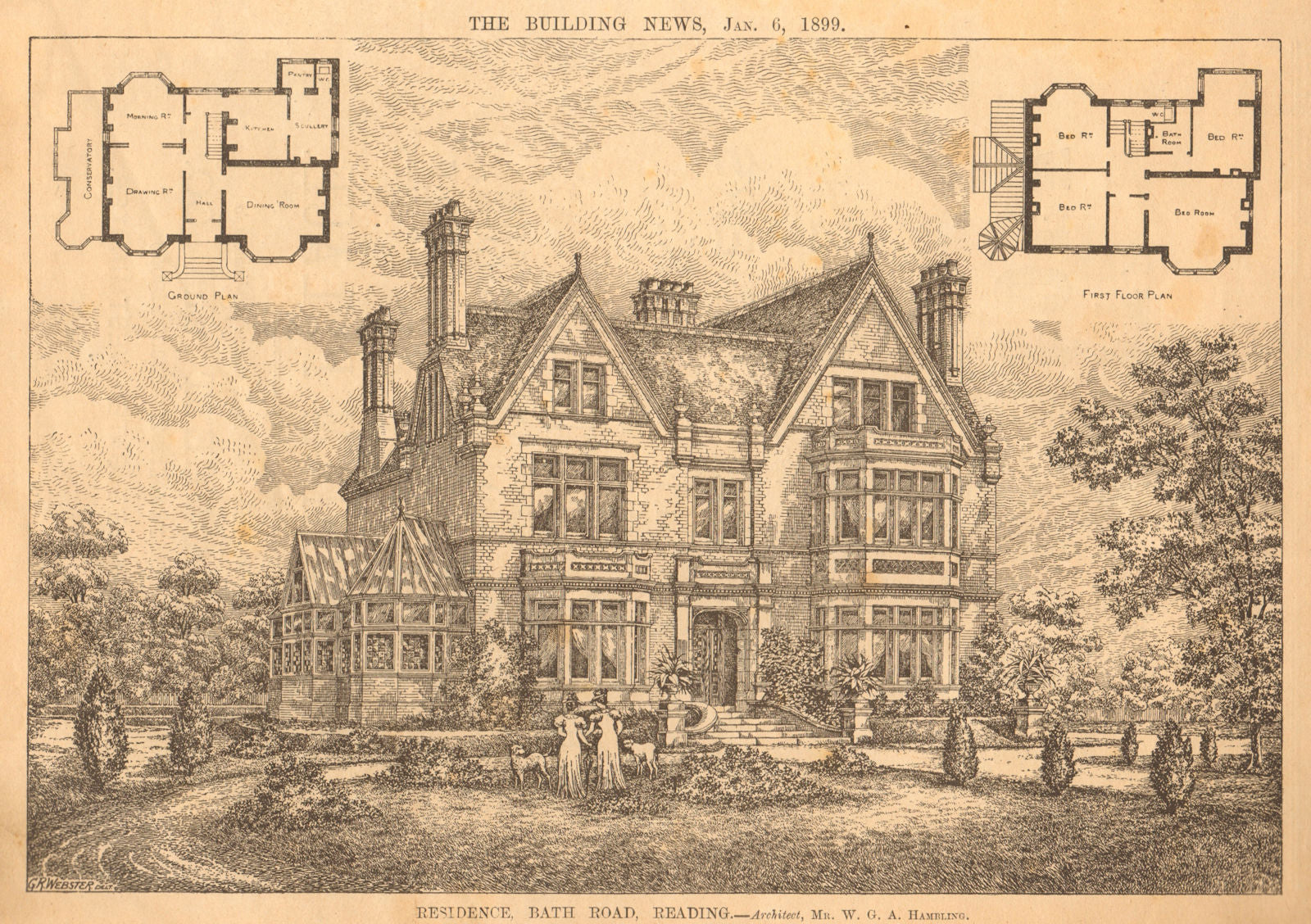 Residence, Bath Road, Reading - Architect, W.G.A. Hambling. Plan 1899 print